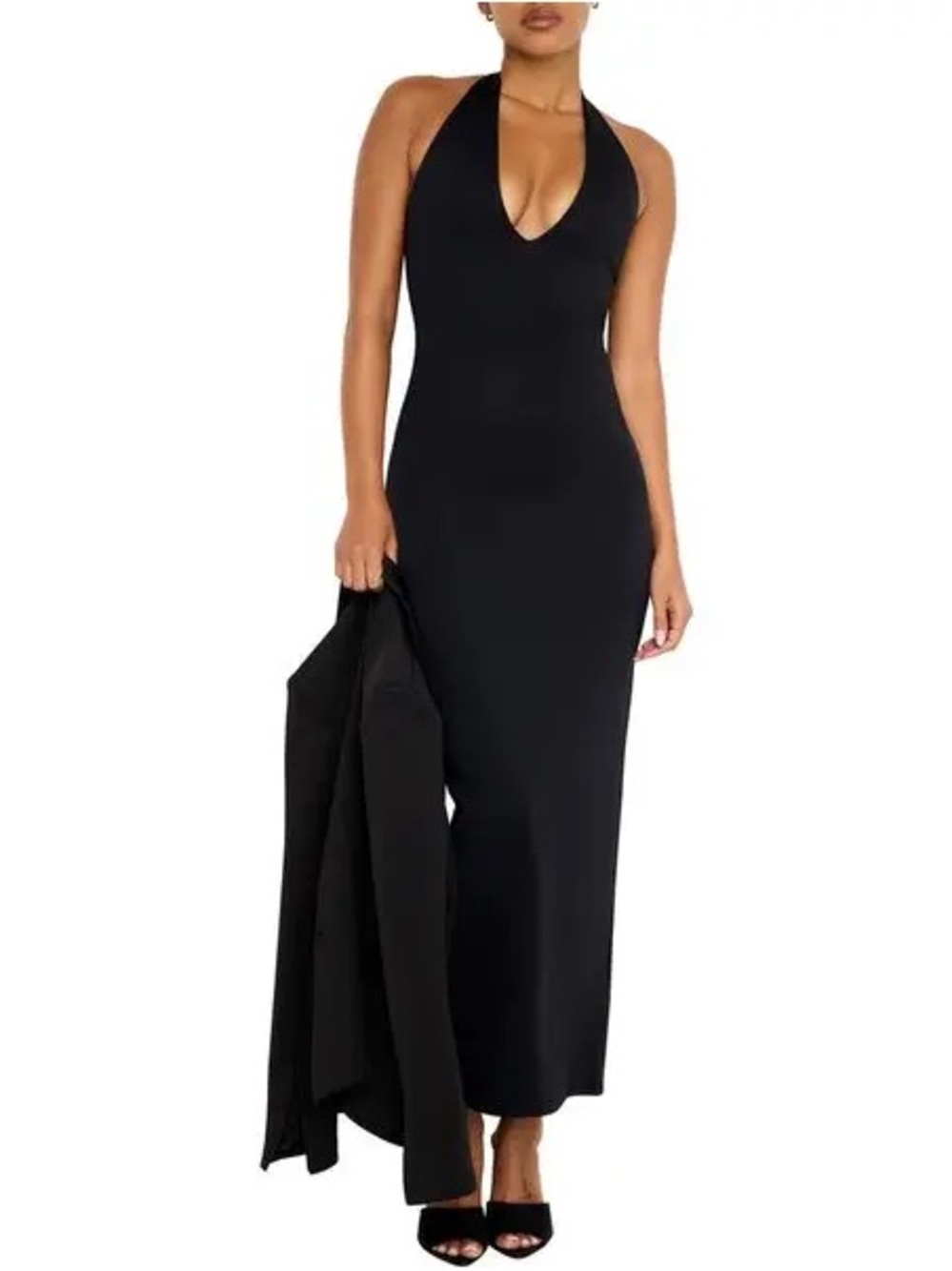 Good American Black Halter Maxi Dress